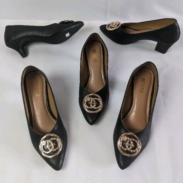 Jual ROSSE Sepatu Chanel Heels 5 Cm Hak Tahu Dan Pansus Runcing Hak 5cm