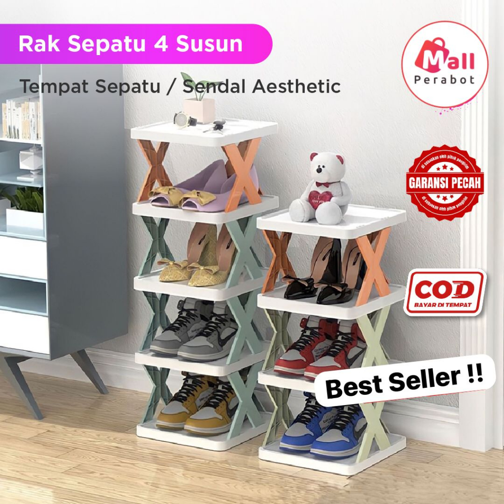 Jual Mall Perabot Rak Sandal Hitam Serbaguna Model Silang Susun