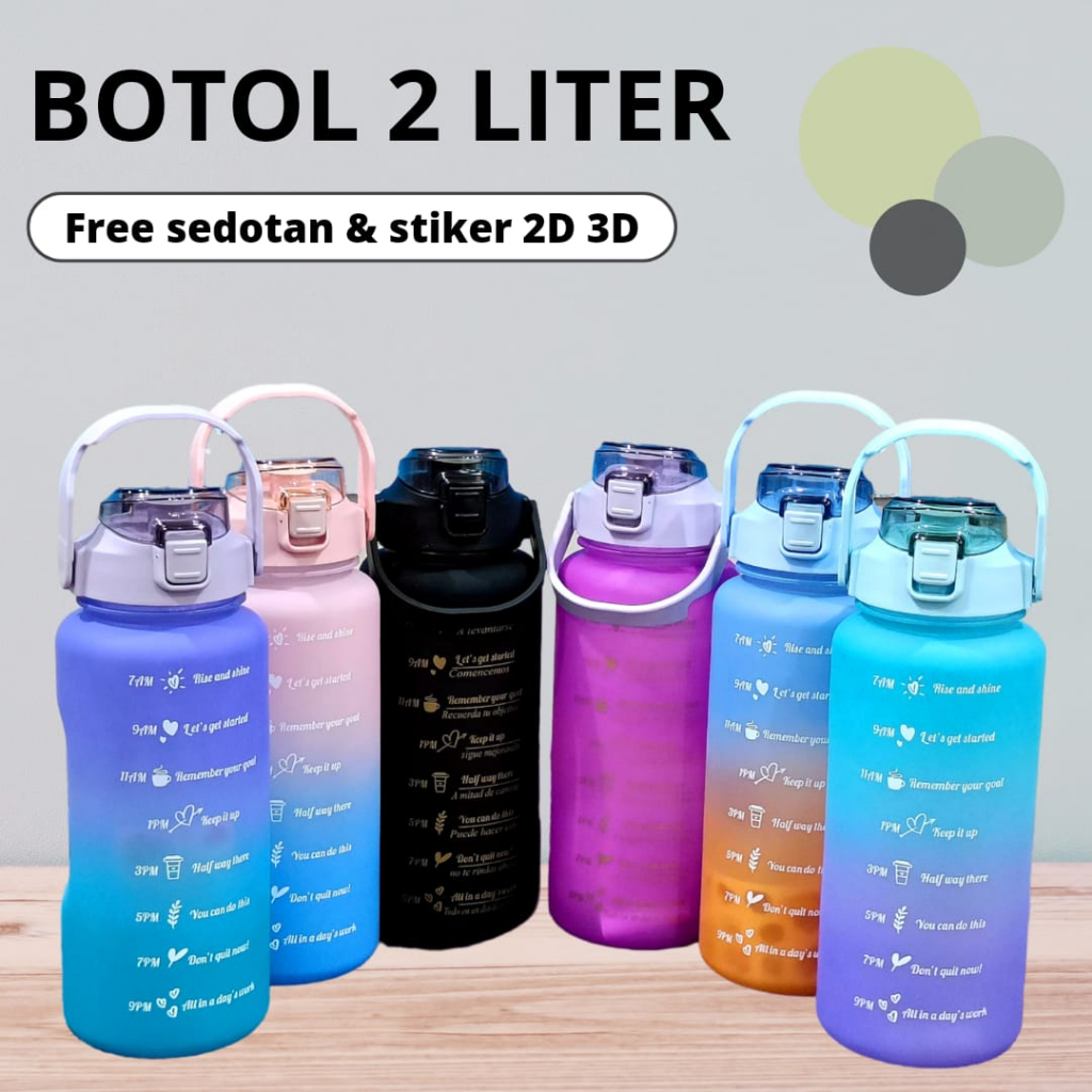 Jual Botol Minum 2 Liter 2000ML Korea VIRAL Botol Motivasi FREE BUBBLE