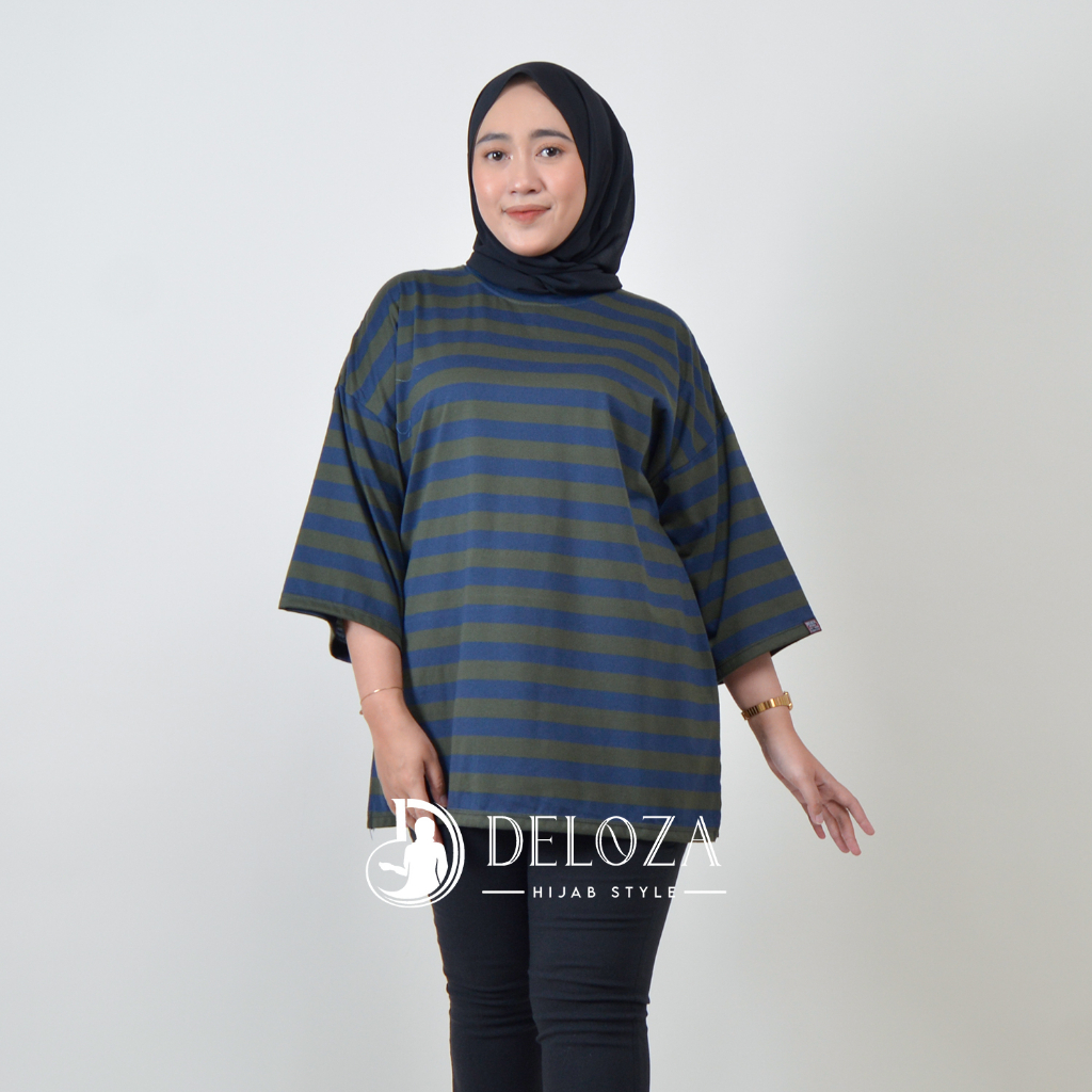 Jual OVERSIZED STRIPED BASIC TSHIRT KAOS SALUR GARIS WANITA BY DELOZA