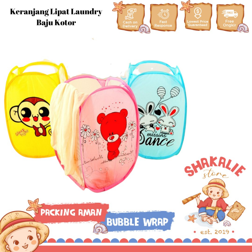 Jual Keranjang Baju Kotor Keranjang Laundry Bag Lipat Karakter Shopee