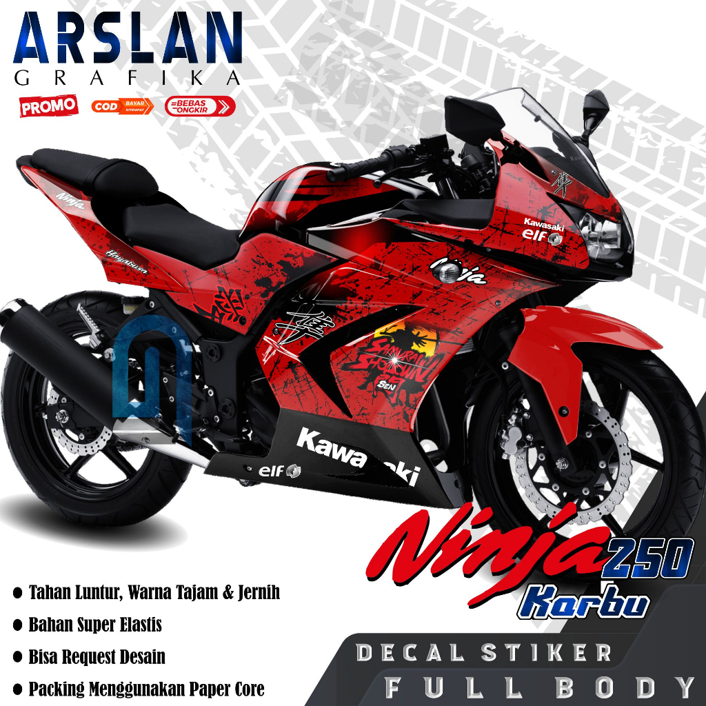 Jual TAHAN PUDAR Decal Ninja 250 Karbu Full Body Stiker Ninja 250 Karbu