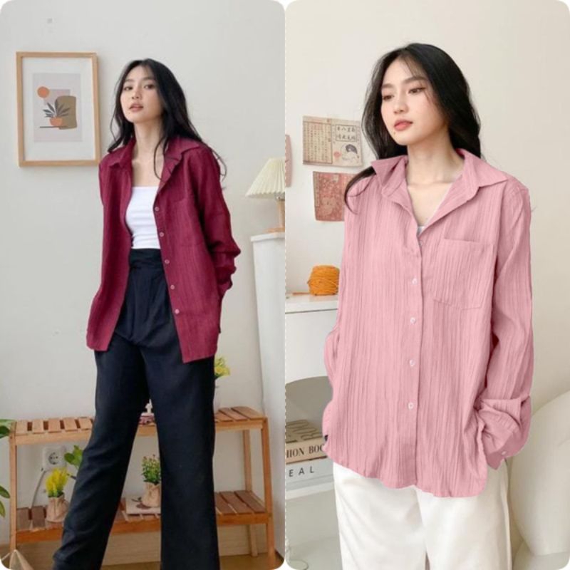 Jual Kemeja Wanita Harri Shirt Basic Lady Crush Oversize Atasan