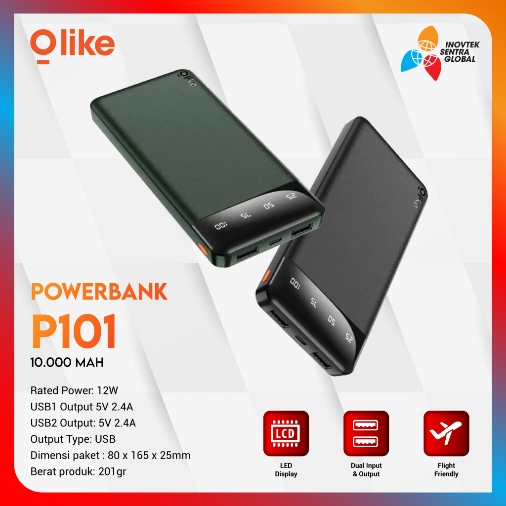 Jual Olike P101 Powerbank 10000mAh Dual Port USB With LED Display