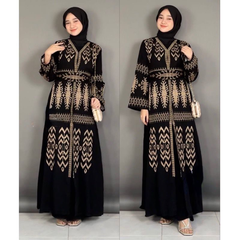 Jual Abaya Turkey Bordir Komputer Bahan Halus Jetblack Saudi Tidak