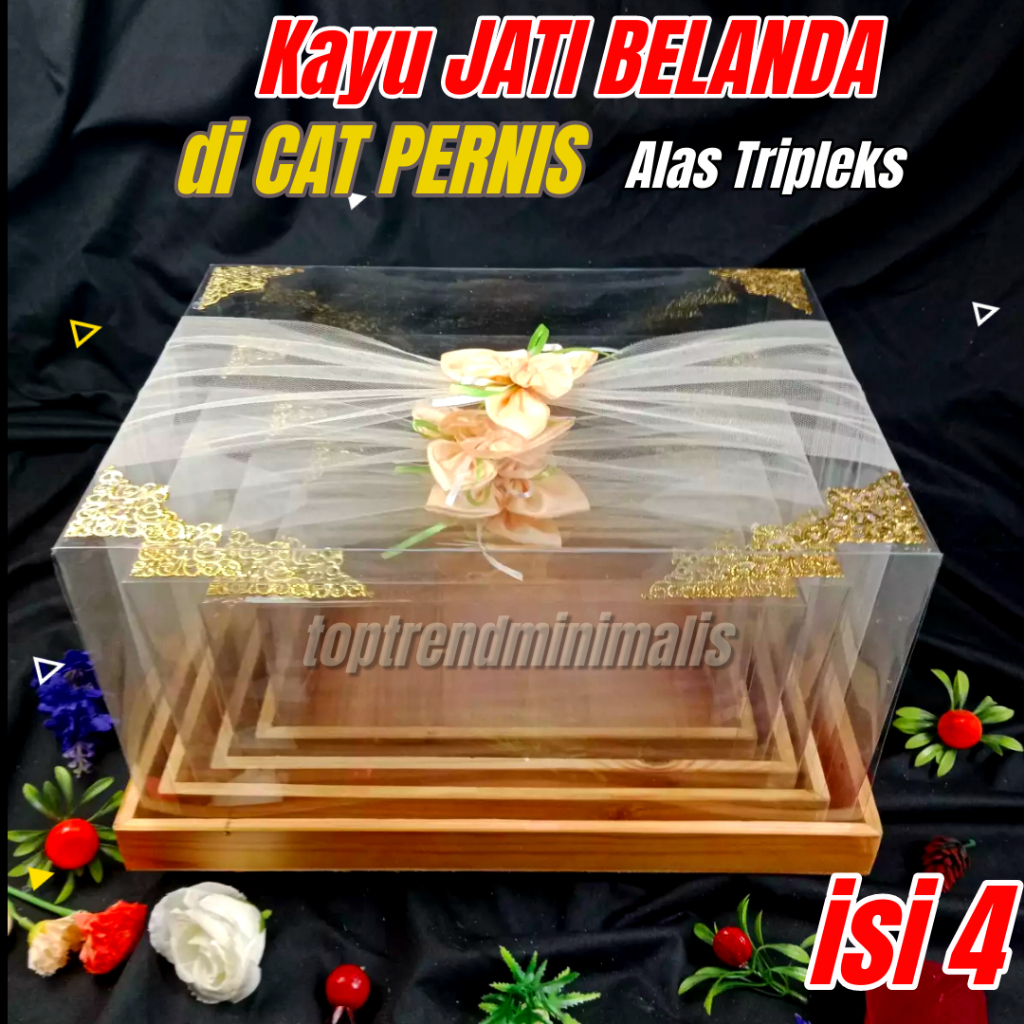 Jual Box Seserahan Isi 4 Kotak Kayu JATI BELANDA Hantaran Pernikahan