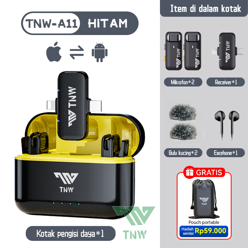 Jual TNW A11 Wireless Microphone 2 In 1 Clip On Mic Wireless Dual Mic