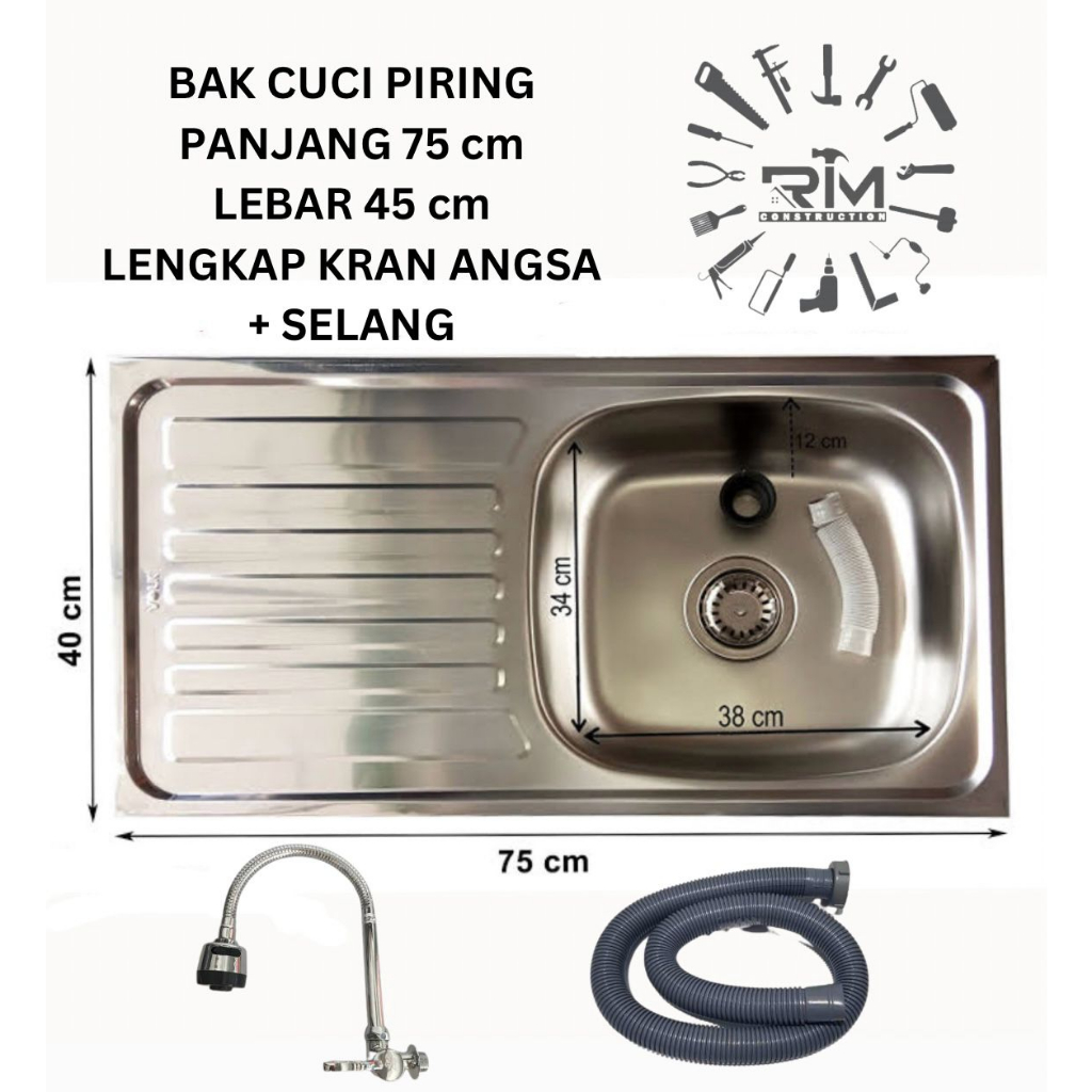 Jual Bak Wastafel Cuci Piring Stainless 75cm Kran Selang Shopee