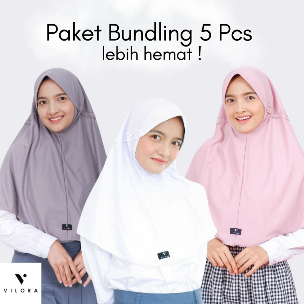 Jual Vilora Kerudung Sekolah Serut Instan Paket Hemat 5 Pcs