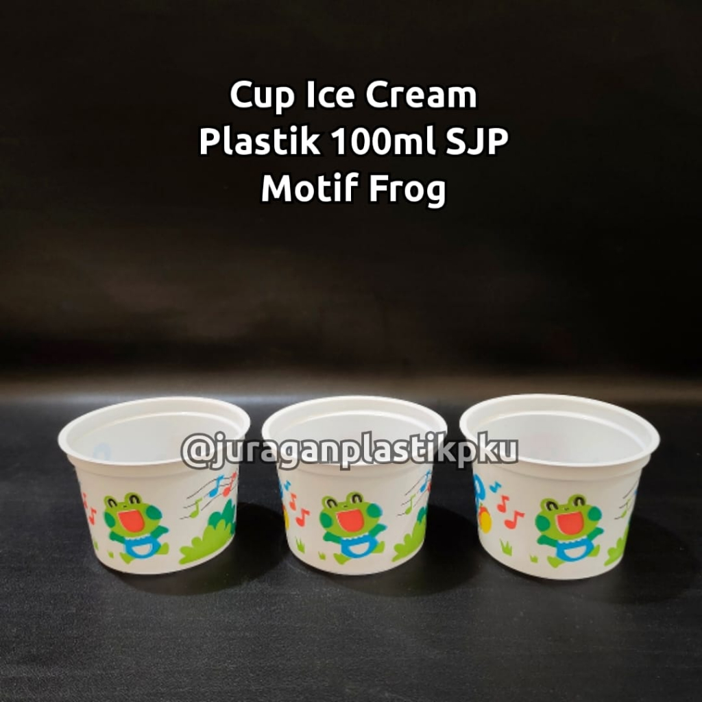 Jual Cup Ice Cream Plastik 100ml SJP Motif Kartun Isi 50pcs Pack