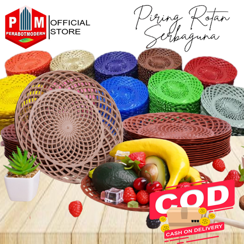 Jual Piring Rotan Plastik Isi 1 LUSIN Piring Plastik Motif Rotan