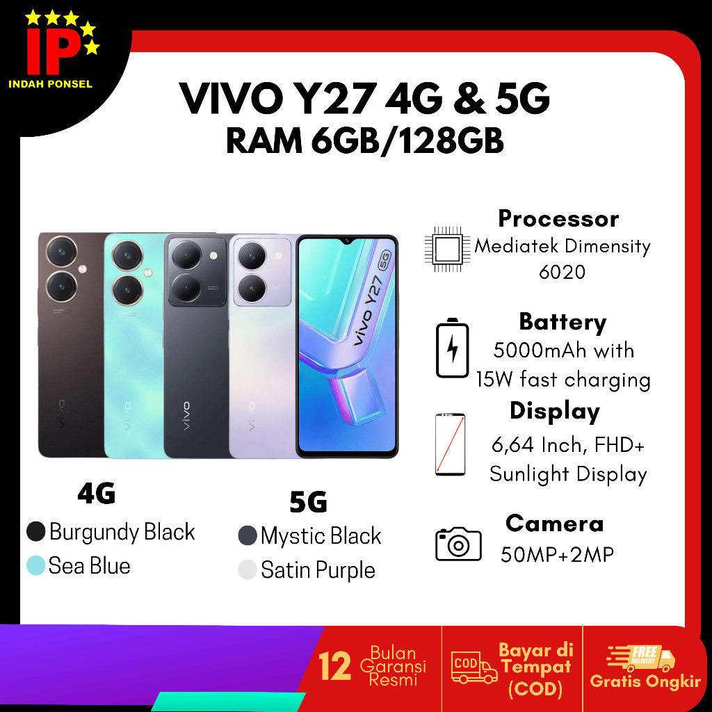 Jual VIVO Y27 5G 6 128 GB GARANSI RESMI VIVO INDONESIA 100 ORIGINAL