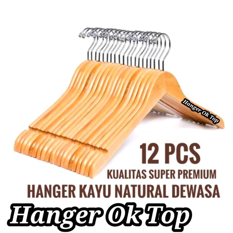 Jual Hanger Kayu Dewasa Natural Wood 1 Lusin Shopee Indonesia