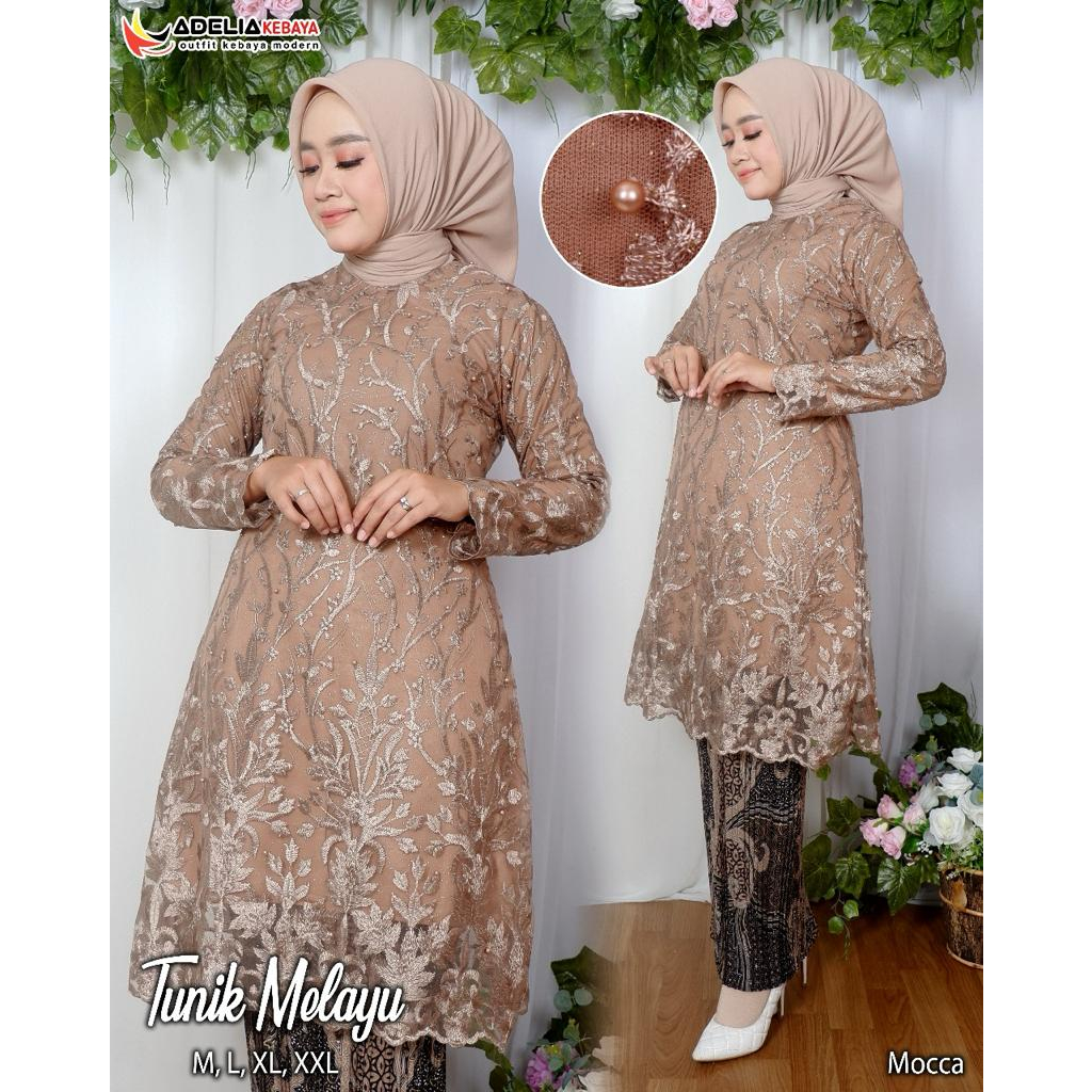 Jual AK Setelan Tunik Tulle Melayu Motif Elegan Kebaya Modern