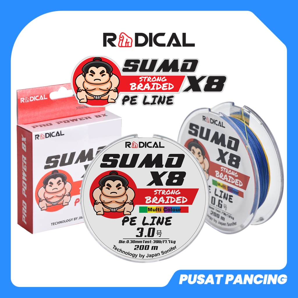 Jual Senar Pancing Pe RADICAL SUMO X8 200M 300M MULTI COLOR