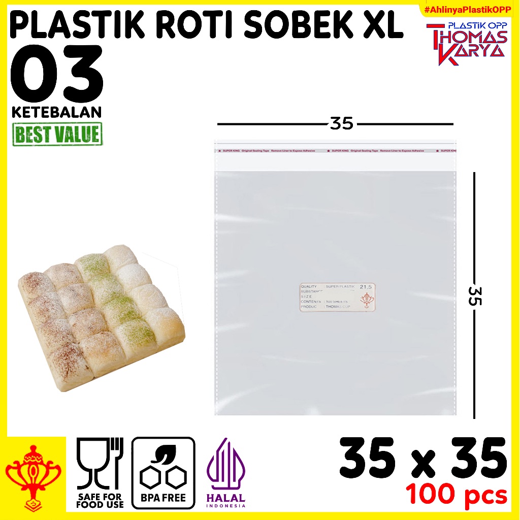 Jual Plastik OPP Roti Sobek 30x30 TEBAL Isi 100 Kantong Bening Kemasan