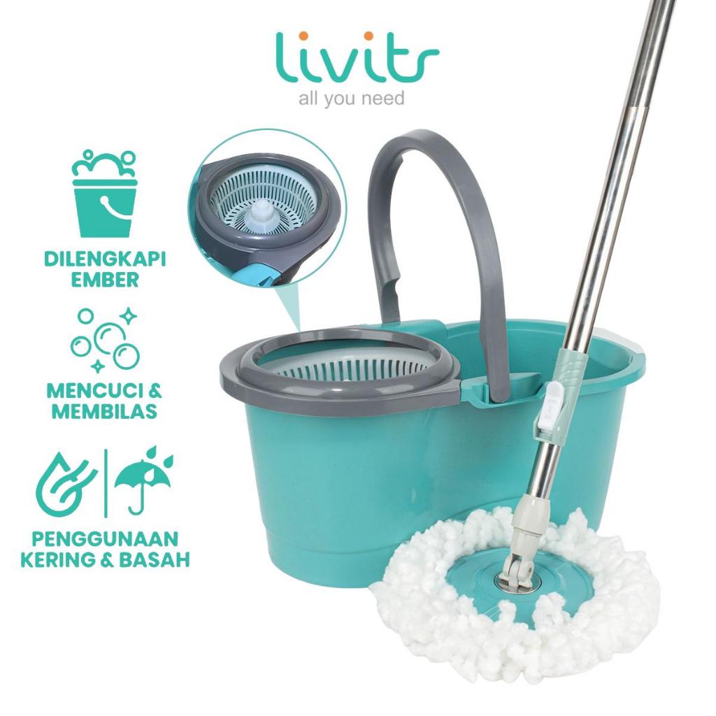 Jual Alat Pel Lantai Mop Dengan Rol Praktis Kain Pel Putar Spin Mop L