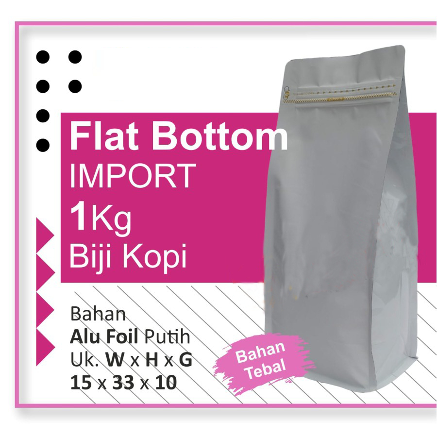 Jual 10 Pcs Kemasan Kopi Flat Bottom Import 1kg Putih 150x330x100mm