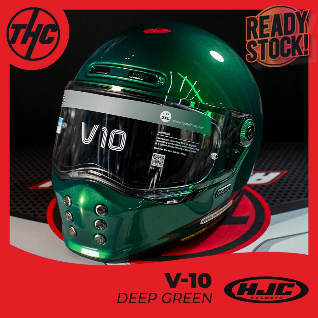 Jual HELM HJC V10 DEEP GREEN VINTAGE FULL FACE HELMET Shopee Indonesia