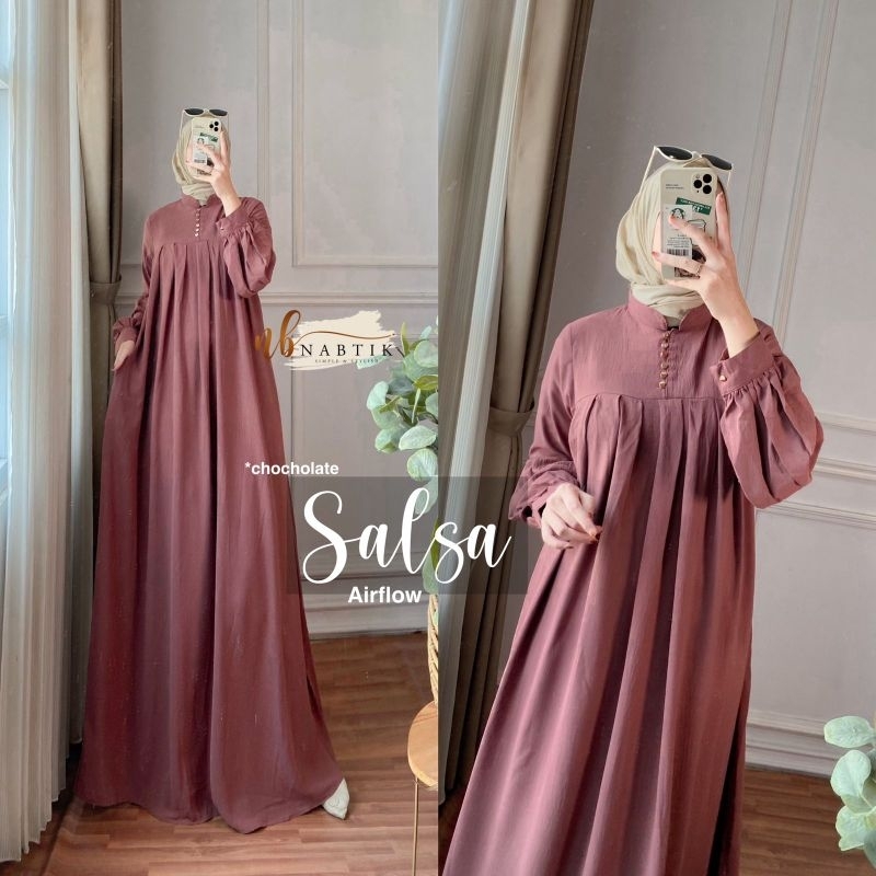 Jual Dress Gamis Muslimah Lengan Panjang Salsa Maxy Airflow Halus