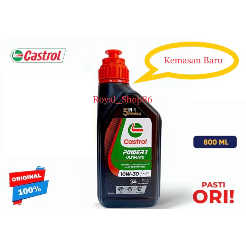 Jual OLI CASTROL POWER 1 ULTIMATE MATIC SAE 10W 30 800 ML API SN JASO