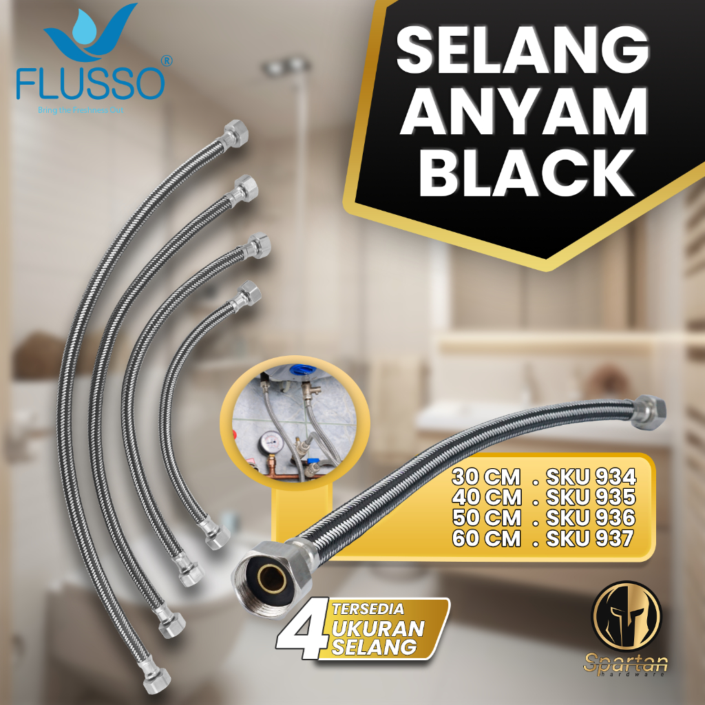 Jual Selang Flexible Fleksibel Anyam Wastafel Stainless Black Hitam 30