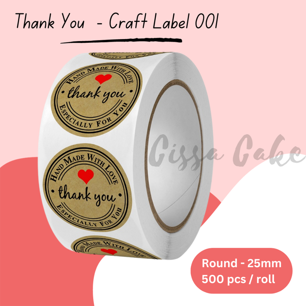 Jual Pcs Roll Stiker Thank You Terima Kasih Bulat Coklat Kertas