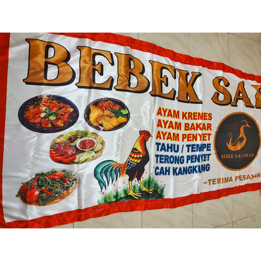 Jual Cetak Spanduk Kain Pecel Lele Sablon Digital Bahan Premium Satin