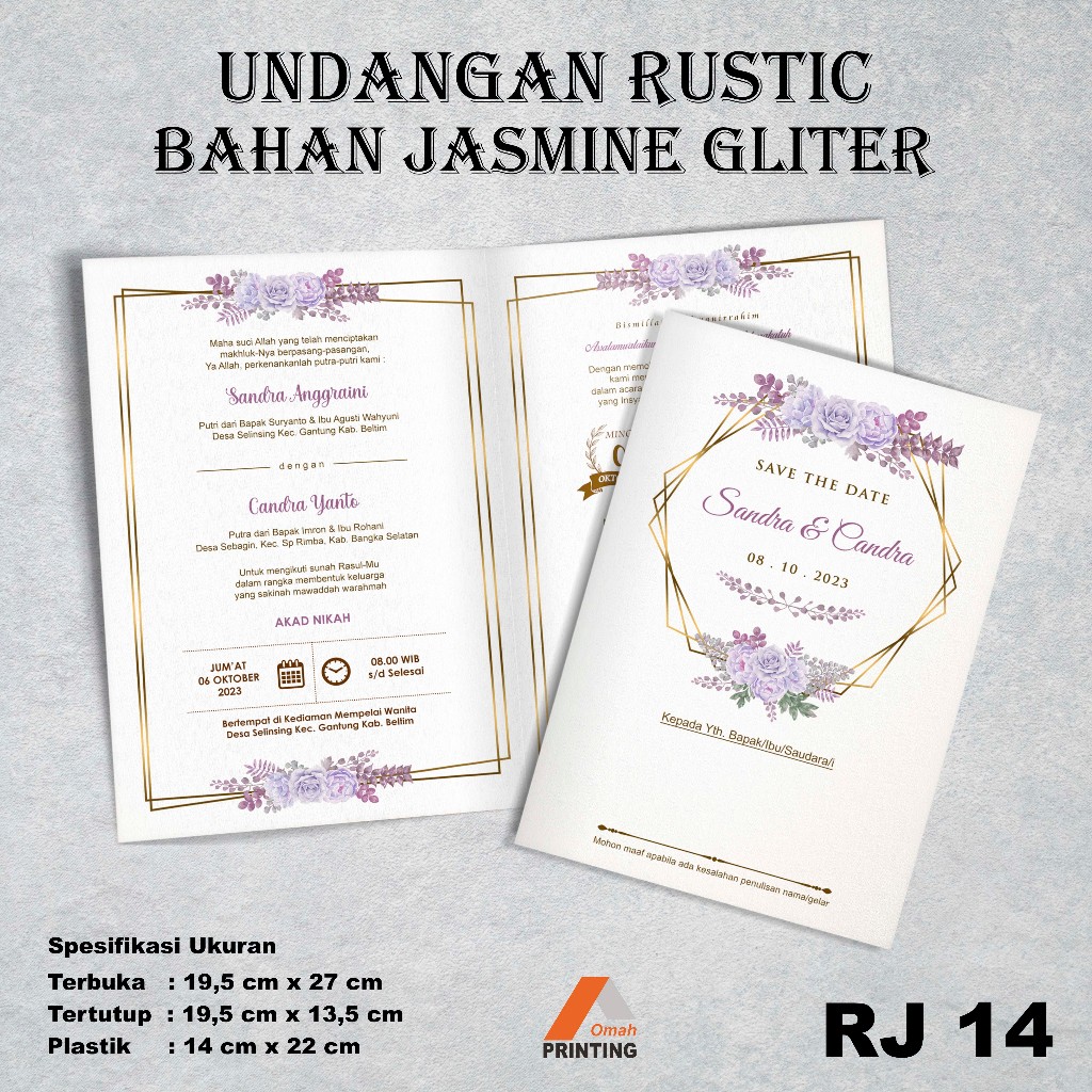 Jual Undangan Rustik Jasmine Tebal Undangan Jasmine Jasmine Glitter