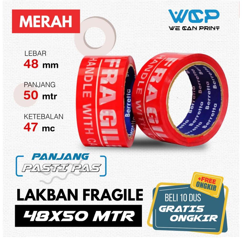 Jual GARANSI UKURAN Lakban Fragile Handle With Care Isolasi Mudah