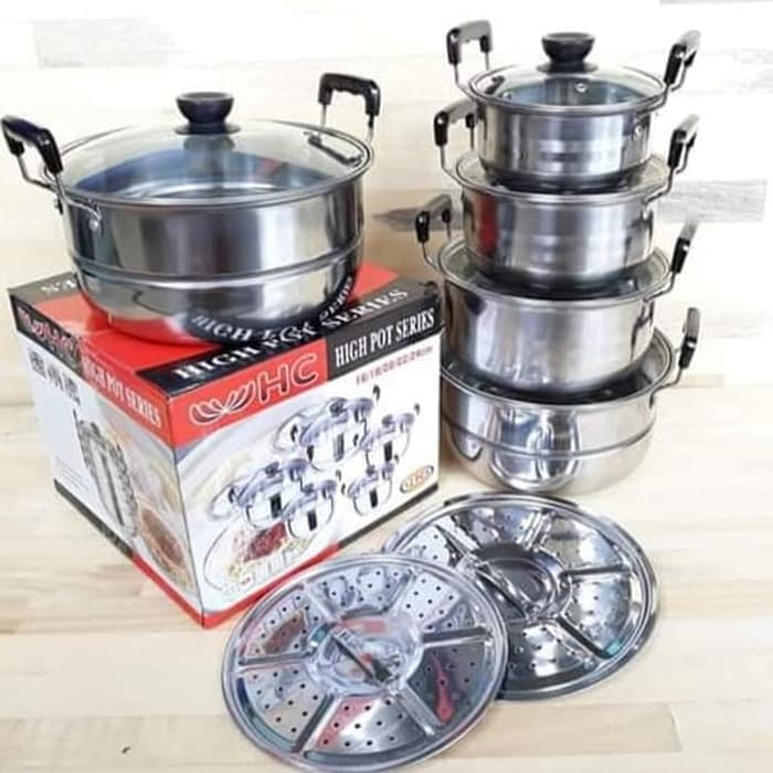 Jual Panci Set Pcs Steamer Tutup Kaca Stainless Steel Tebal Shopee