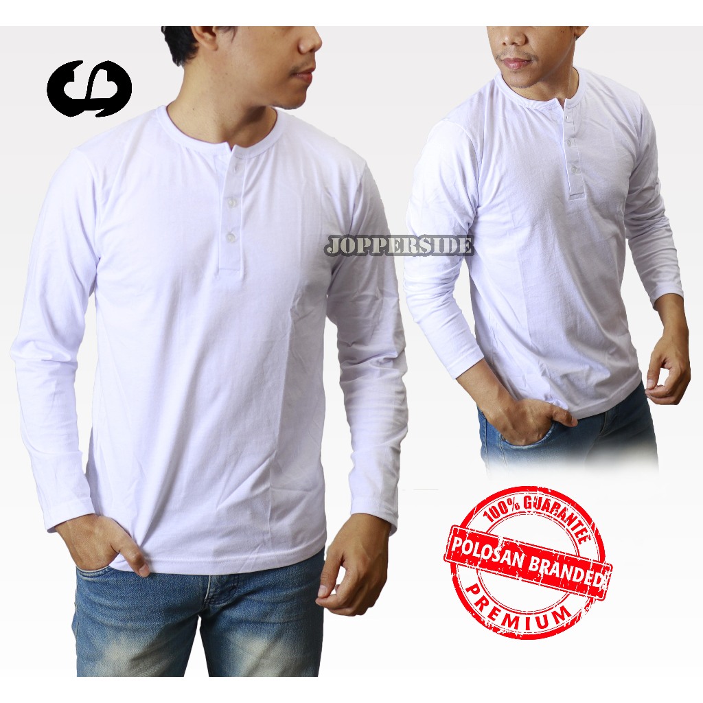 Jual COD PABRIK T Shirt Kaos Polos Lengan Panjang Pria Henley