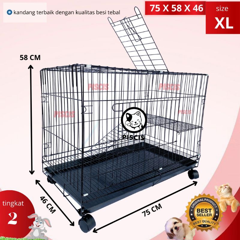 Jual KANDANG SANGKAR KUCING BESI LIPAT UKURAN XL 75X54X46 RODA MURAH