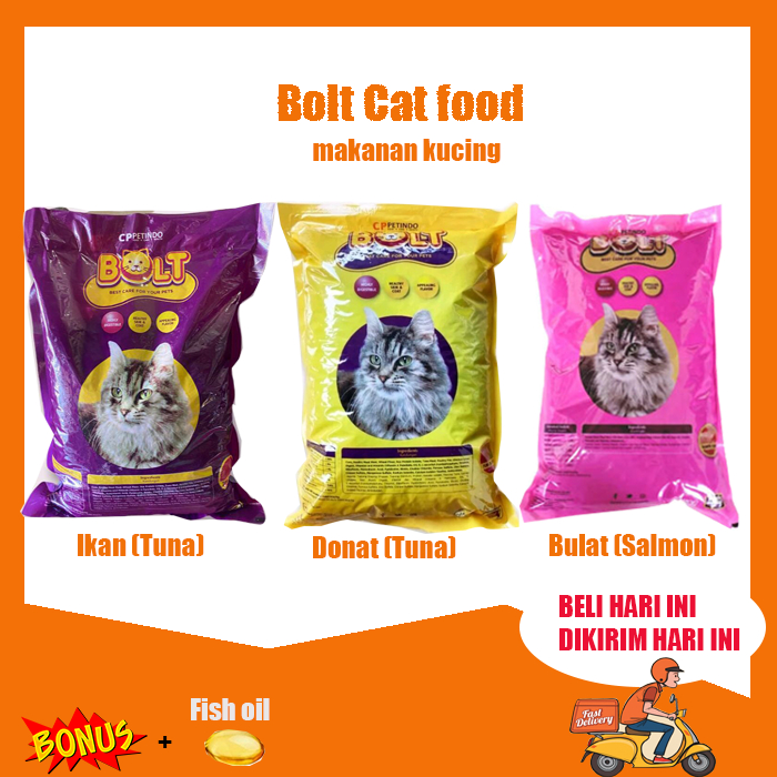 Jual MAKANAN KUCING BOLT 1 KG TUNA BENTUK IKAN CAT DRY FOOD PAKAN