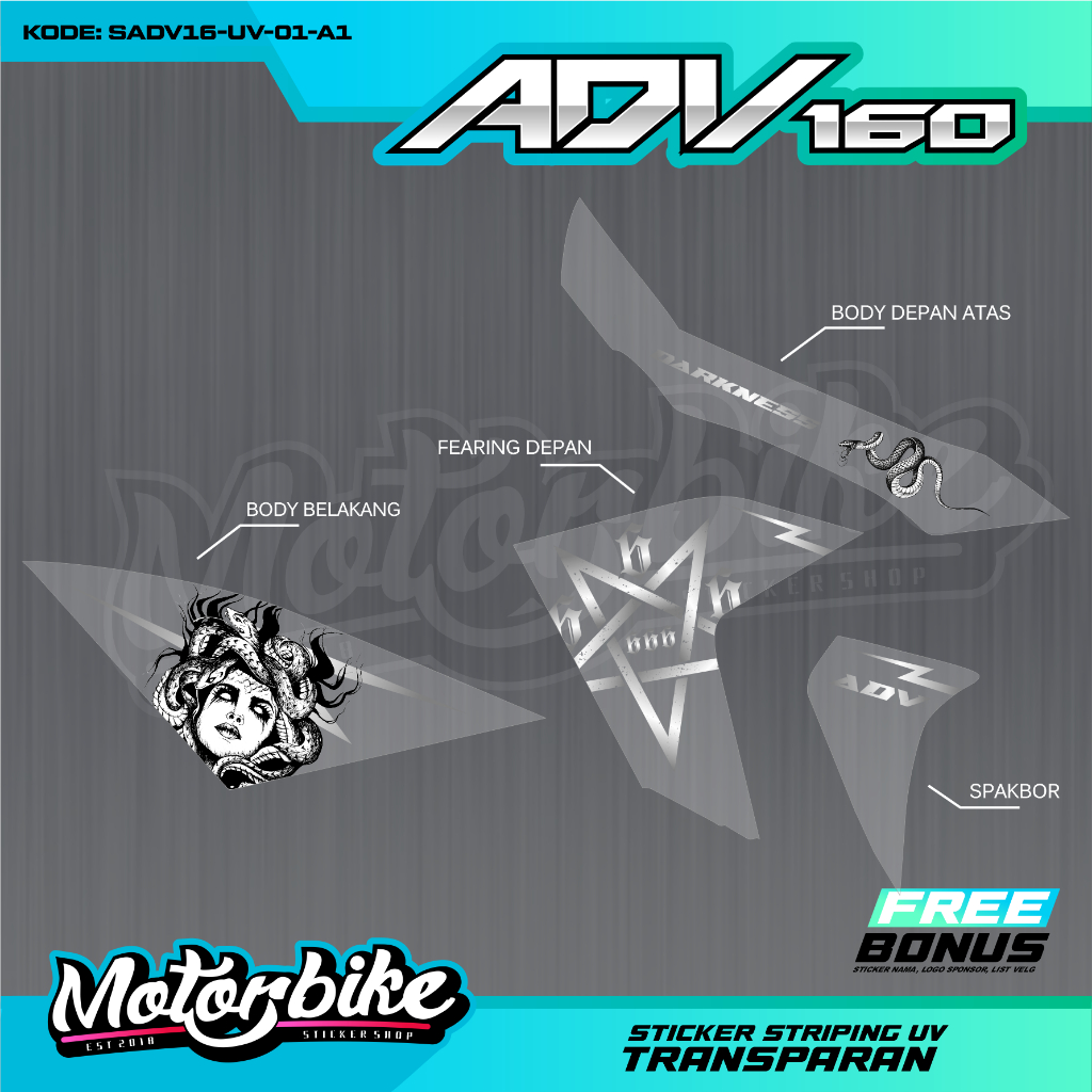 Jual STIKER UV TRANSPARAN STRIPING HONDA ADV 160 MOTIF MEDUSA VIRAL