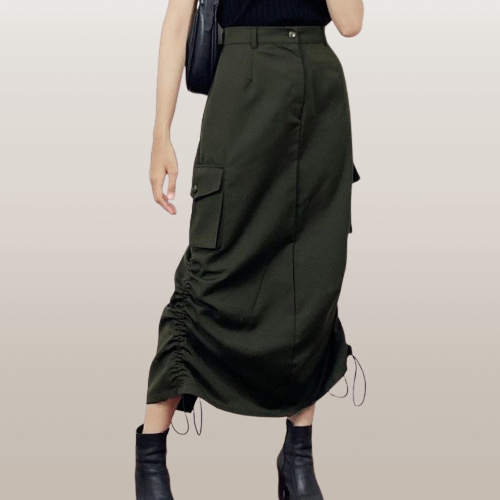 Jual ROK CARGO BELAH SERUT COTTON TWILL SKIRT KARGO PANJANG KOREAN