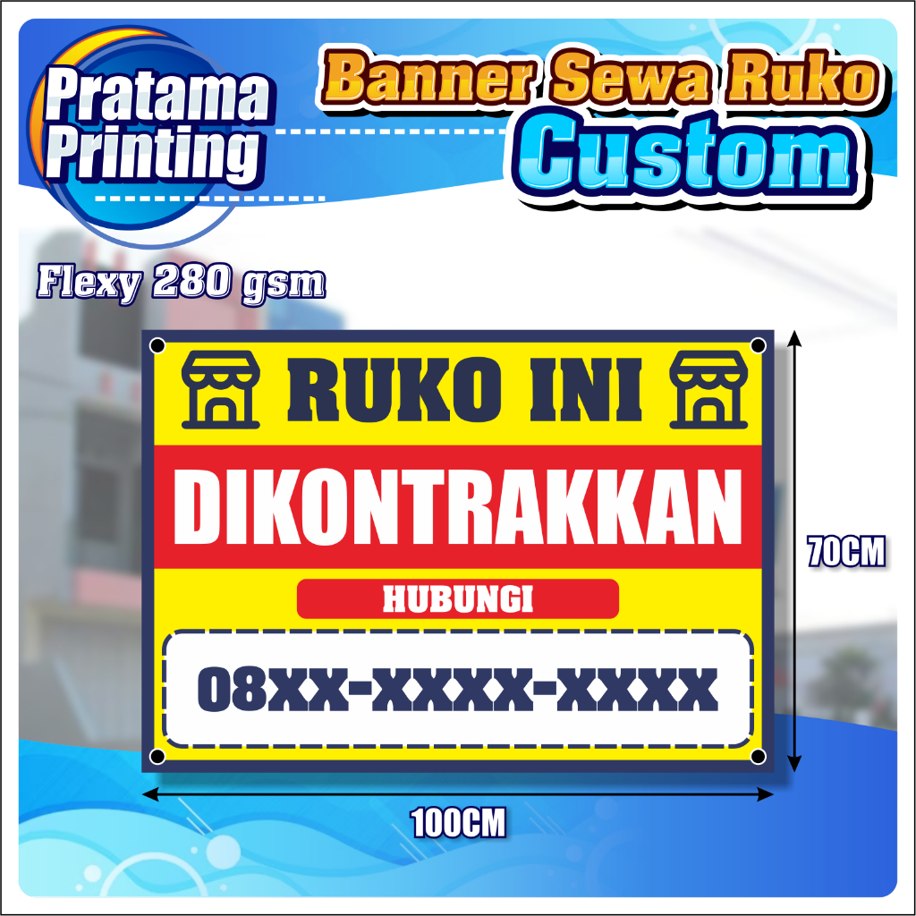 Jual Banner Spanduk Custom Ruko DiKontrakkan Ukuran 100cm X 70cm