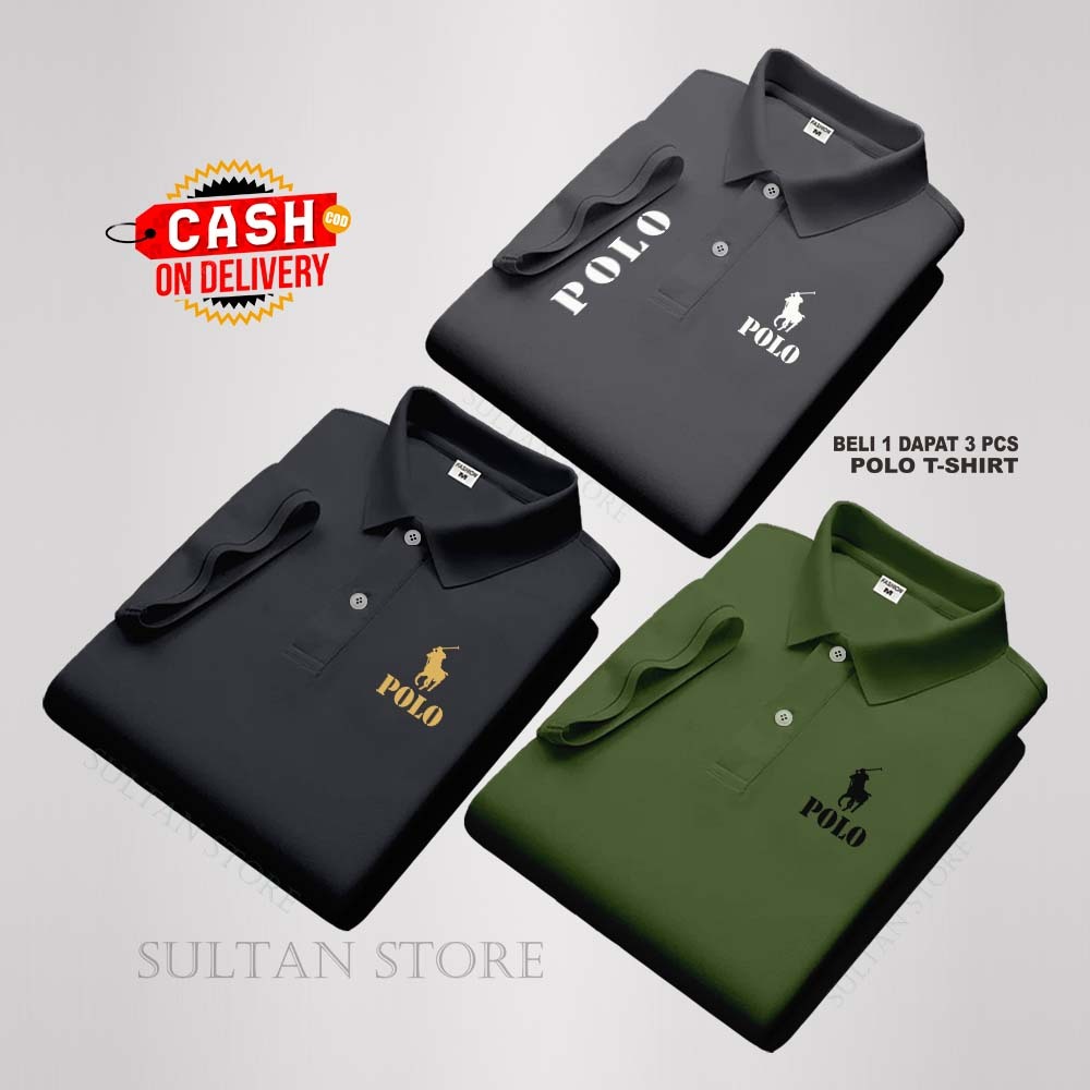 Jual Baju Kaos Polo Pria Distro Text Logo Polo 1 Paket Isi 3 Pcs