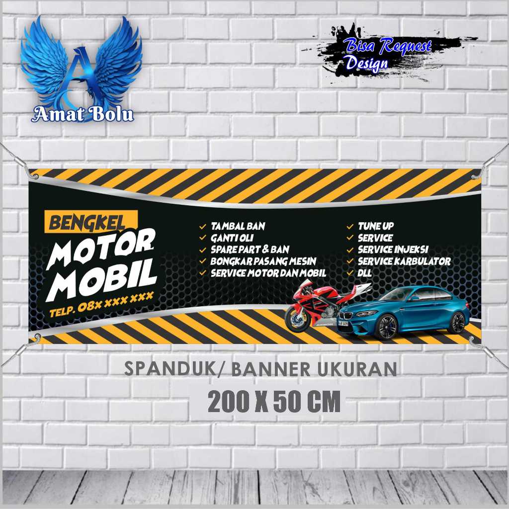 Jual BANNER MMT SPANDUK BENGKEL UKURAN 200 X 50 BISA REQUEST Shopee