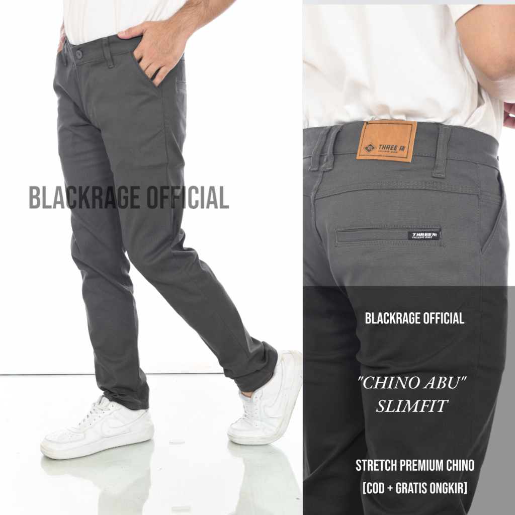 Jual Celana Pria Bahan Chino Slim Fit Melar Stretch Abu Muda Grey Kerja