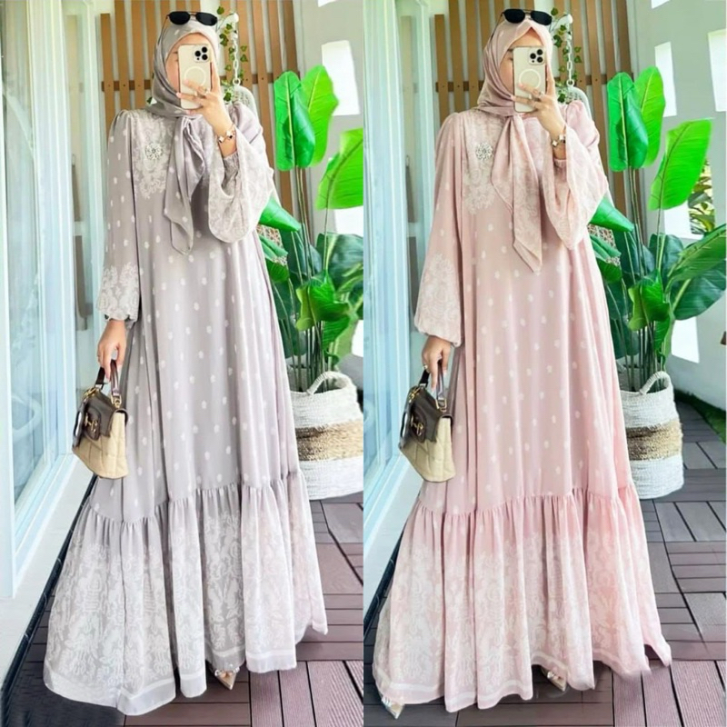 Jual ZALINA SET HIJAB Gamis Ceruty Babydoll Premium Grade A Include