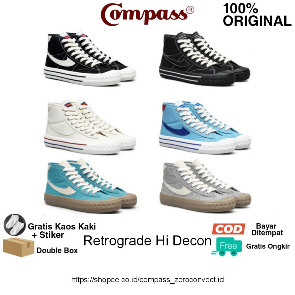 Jual ORIGINAL Sepatu Compass Retrograde Hi Decon Black White Cream