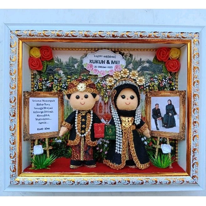 Jual Kado Pernikahan Boneka Flanel Adat Jawa Bingkai Nikah Pengantin