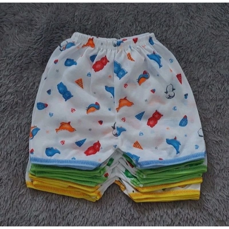 Jual 1 Lusin Isi 12 Pcs Celana Pendek Bayi Segi Empat Putih Motif