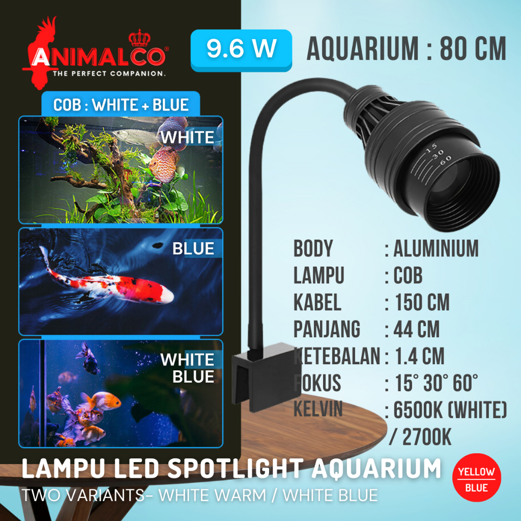 Jual LAMPU SPOT LIGHT LED AQUARIUM SOROT JEPIT BIRU KUNING PUTIH 3 MODE