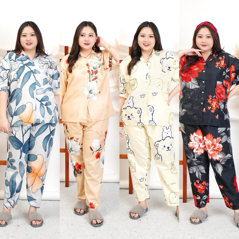 Jual One Set Kemeja Piyama Polos Jumbo Xxl Big Size Tangan Pendek