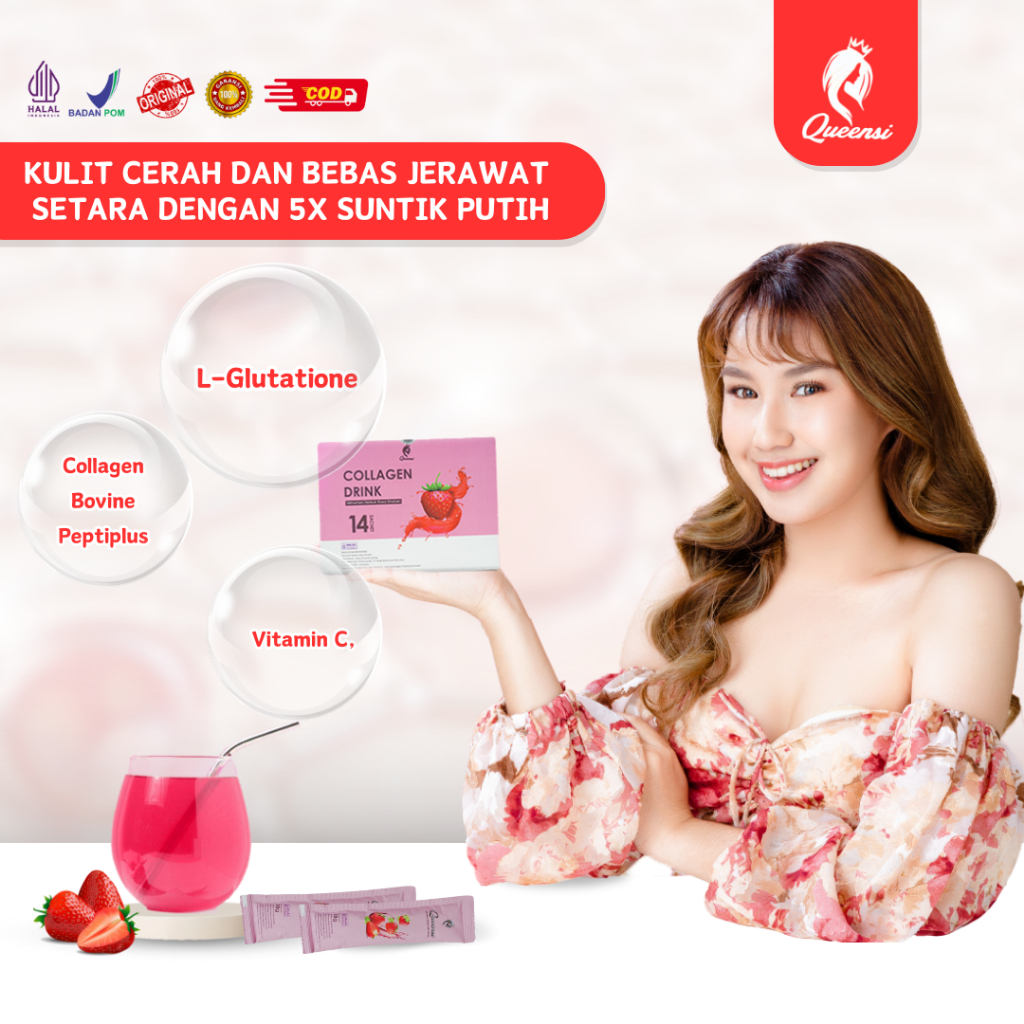 Jual Queensi Collagen Drink Strawberry With Collagen Bovine Peptiplus