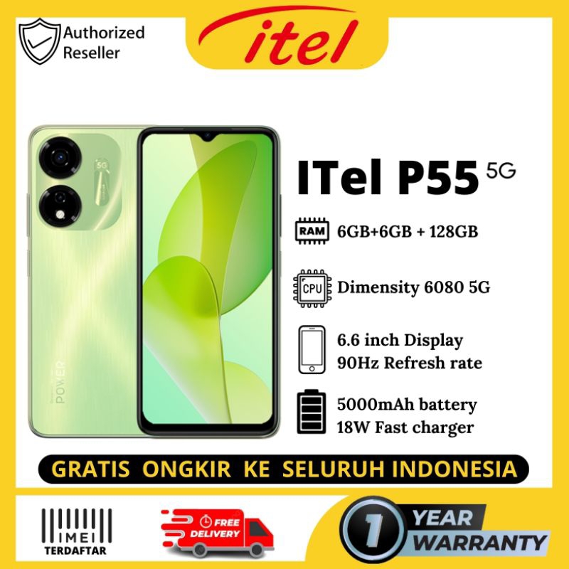 Jual ITel P55 5G 6GB 128GB Dimensity 6080 5G Garansi Resmi ITel