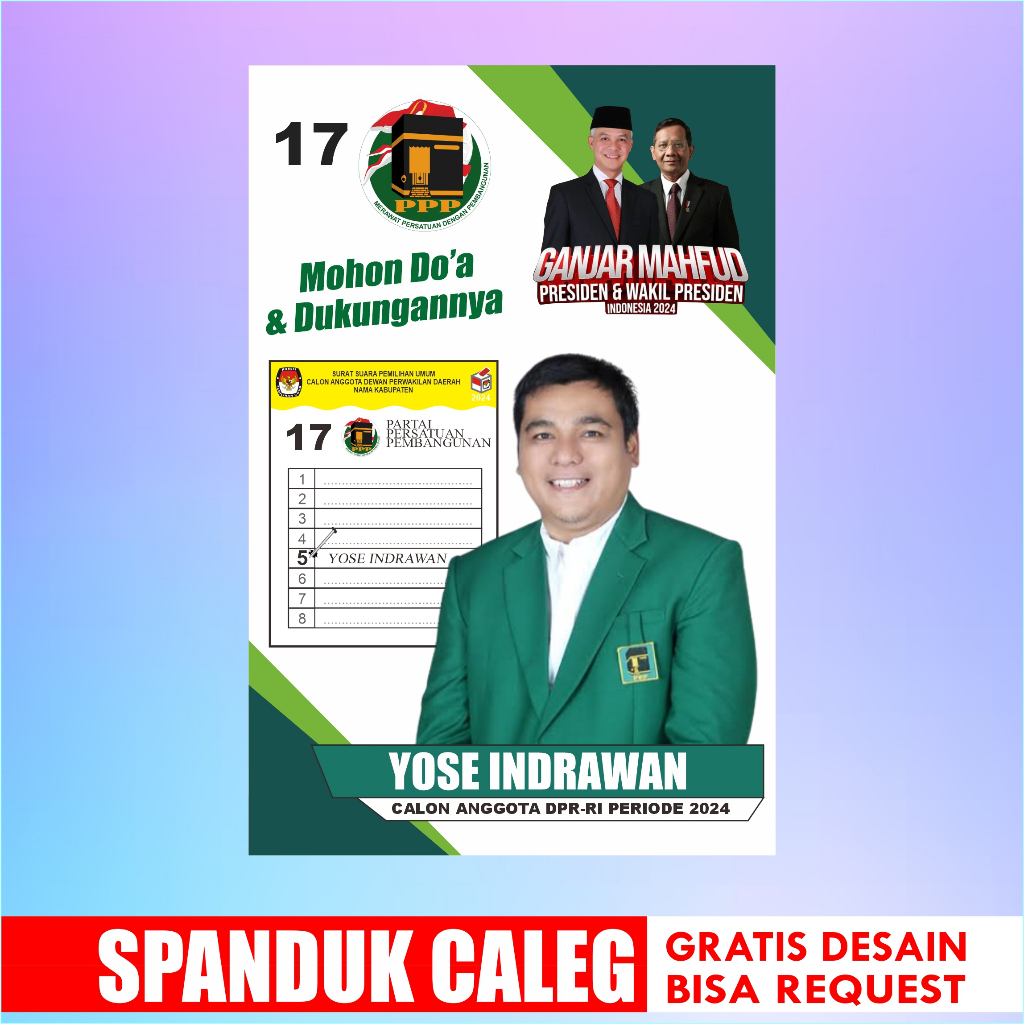 Jual SPANDUK BANNER CALEG PPP CUSTOM FREE DESIGN FLEXI 280GR