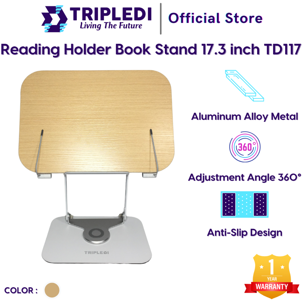 Jual TRIPLEDI Book Stand Reading Holder Aluminium TD117 Penjepit